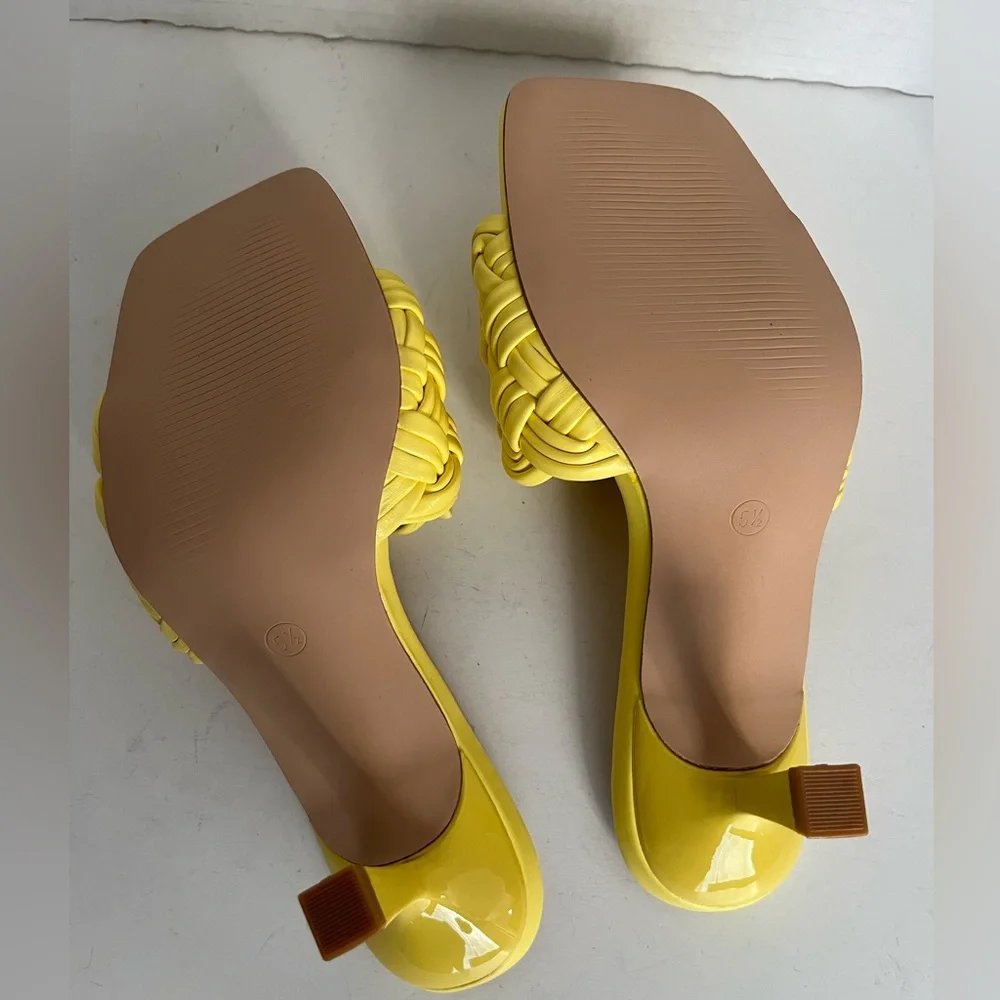 Piepiebuy Slip On Mules Sandals Yellow Square Toe Woven 2” Heels Backless 5.5 - Picture 5 of 7